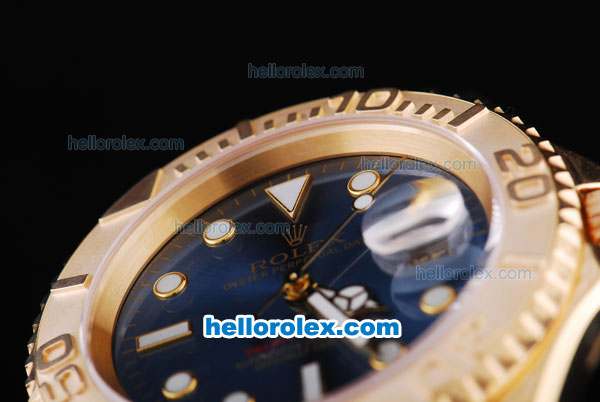 Rolex Yachtmaster Oyster Perpetual Chronometer Automatic with Blue Dial and Full Gold Bezel,Case and Strap-Round Bearl Marking-Small Calendar - Click Image to Close